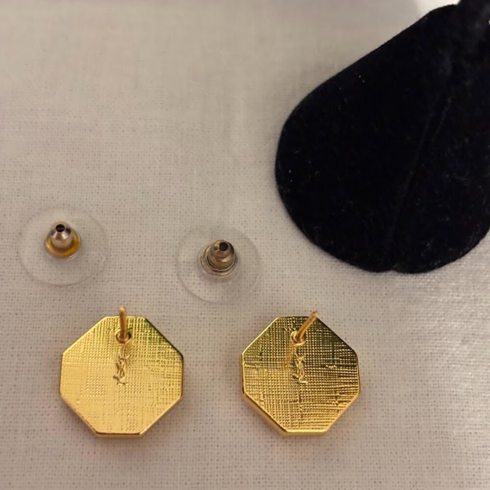 Beautiful YSL Gold Tone / Black Earrings with YSL pouch - Picture 6 of 16